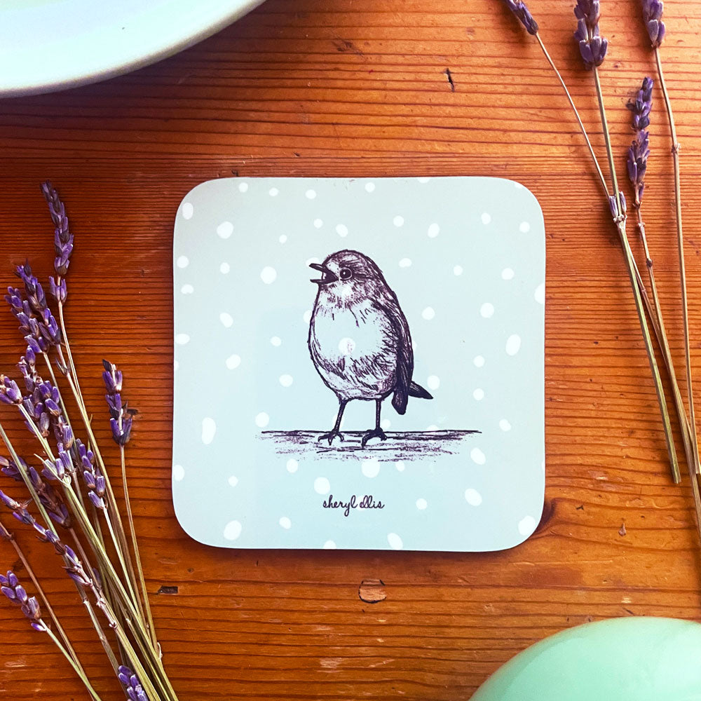 Chirping Robin Coasters - Square (Pack of 4 - Dotted Green)