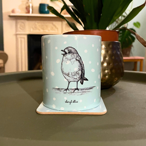 A Chirping Robin Mug and Coaster Set - (1 Mug + 1 Coaster)