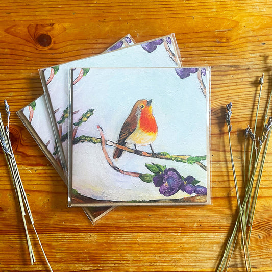 Robin on a Branch Greeting Card (Pack of 3)